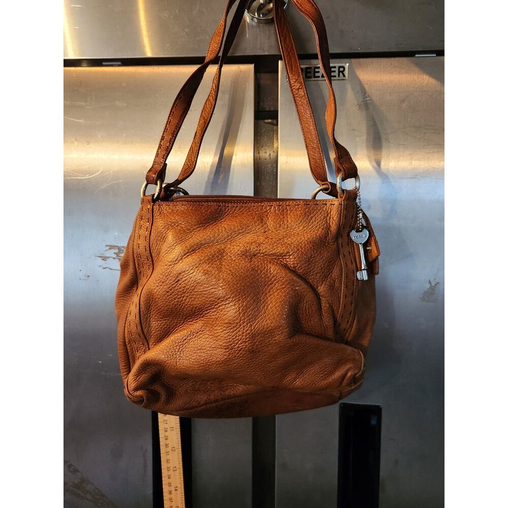 Fossil Cognac Brown Pebbled Leather Handbag Shoulder Bag - Picture 2 of 6